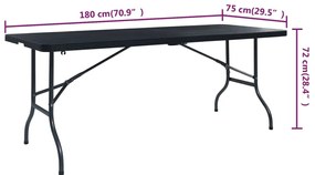 Mesa de jardim dobrável 180x75x72 cm PEAD imitação vime preto