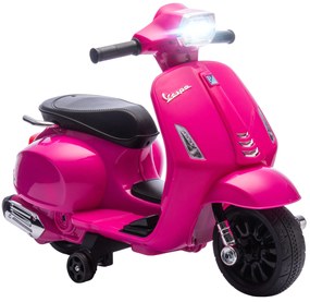 Mota Elétrica para Crianças 6V com Licença Vespa Rodas Auxiliares Velocidade de 2,5km/h Farol e Buzina 71x37x52 cm Rosa