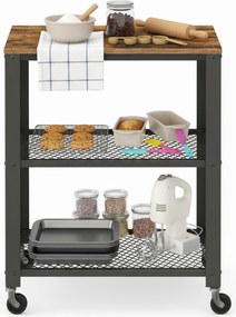 Carrinho de cozinha com 3 níveis 40 x 60 x 77,5 cm castanho vintage-preto