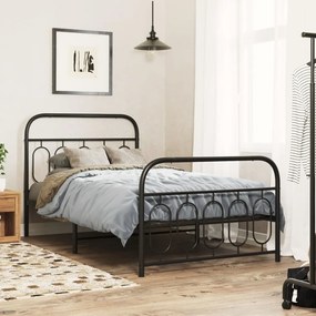 vidaXL Estrutura de cama com cabeceira e pés 100x190 cm metal preto