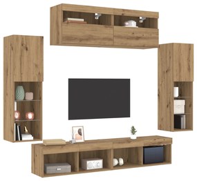 Armários de TV vidaXL com Luzes LED 2 pcs Carvalho Artesanal 80x30x30