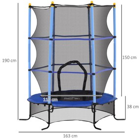 Trampolim para Crianças com Rede de Segurança e Estrutura de Aço para Interiores e Exteriores Carga 50 kg Ø163x190 cm Azul