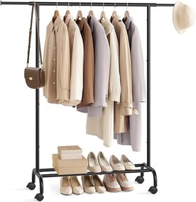 Cabideiro SONGMICS, Cabideiro Extensível, Suporte para Roupas com Rodas, Carga Máxima Total de 45 kg, 40 x (83-120) x 156 cm, Tinta Preta HSR134B01