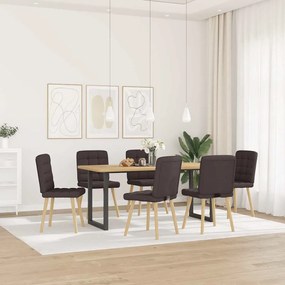 Cadeiras de jantar 6 pcs tecido castanho-escuro