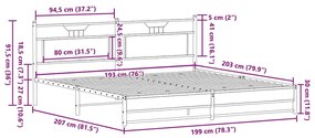 Estrutura de cama sem colchão 193x203cm metal carvalho sonoma