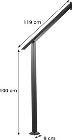 Corrimão de Escadas, 119 x 9 x 100 cm, Ângulo Regulável, Preto