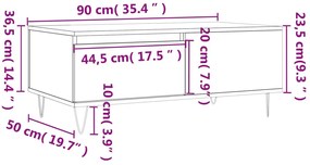 Mesa de centro 90x50x36,5 cm derivados madeira cinzento sonoma