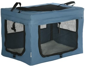 PawHut Transportadora para Cães e Gatos Portátil Dobrável com 3 Portas e Almofada Suave 60x42x42 cm Azul | Aosom Portugal