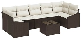 Conjunto de Sofás de Jardim 8 Peças com Almofadas Marrons em Rattan Si