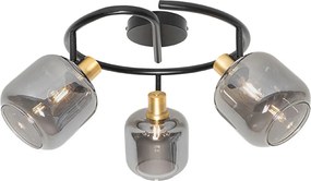 Foco de teto preto com vidro fumê redondo 3 luzes - Zuzanna