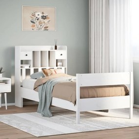 Cama com estante sem colchão 100x200 cm pinho maciço branco