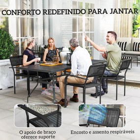 Conjunto de 4 Cadeiras de Jardim Exterior Empilháveis (MESA NÃO INCLUIDA)  com Apoios de Braços Encosto e Estrutura de Aço 55x60x83 cm Preto
