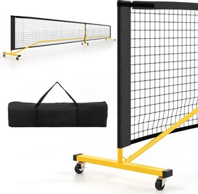 Rede de Pickleball Portátil Sistema de Rede de Pickleball com dimensões regulamentares de 674,5 cm, com 6 rodas bloqueáveis e estrutura metálica Preto