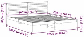 Estrutura da Cama com cabeceira Castanho-mel 200 x 200 cm