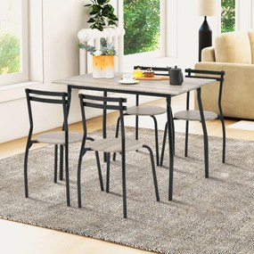 Conjunto de mesa de jantar de 5 peças para 4 pessoas Mesa de jantar retangular e 4 cadeiras sem braços com estrutura de metal natural