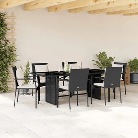 vidaXL 7 pcs conjunto de jantar p/ jardim c/ almofadões vime PE preto