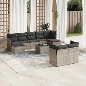 vidaXL 10 pcs conjunto sofás de jardim c/ almofadões vime PE cinzento