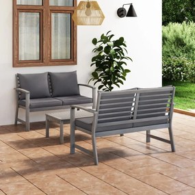 vidaXL 3 pcs conj. lounge jardim c/ almofadões acácia maciça cinzento