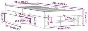 Estrutura de cama 90x200 cm derivados de madeira cinza sonoma