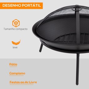 Outsunny Braseiro de Exterior Braseiro de Metal com Tampa Protetora de