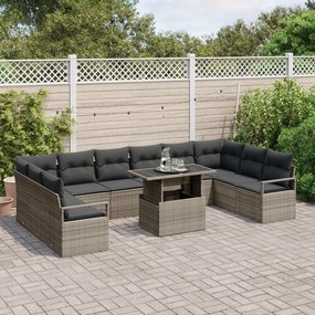 Conjunto de Sofá de Jardim vidaXL 11 Peças com Almofadas Cinza Rattan