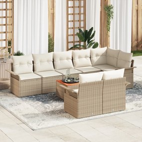 vidaXL Conjunto de Sofá de Jardim de 9 Peças com Almofadas Bege Rattan Acácia