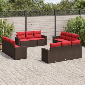 vidaXL 12 pcs conjunto de sofás jardim com almofadões vime PE castanho