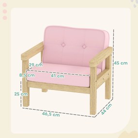 Poltrona Infantil Sofá para Crianças acima de 3 Anos com Tecido Suave de Veludo Cotelê Estrutura de Madeira 46,5x44x45 cm Rosa