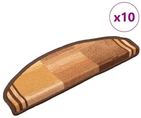 vidaXL Tapetes de escadas adesivos 10 pcs 65x21x4 cm castanho