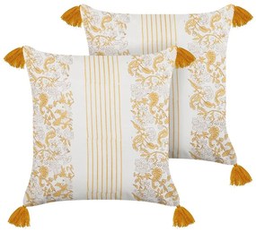 Conjunto de 2 almofadas decorativas com padrão de flores em algodão amarelo e branco 45 x 45 cm BILOBA Beliani