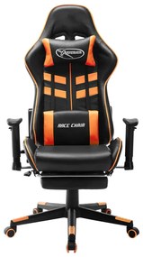 Cadeira gaming c/ apoio de pés couro artificial preto/laranja