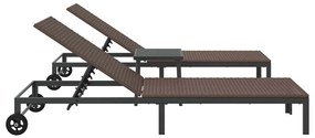 Conjuntos de espreguiçadeiras 2 pcs com rodas e mesa em rattan sintéti
