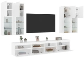 vidaXL 7 pcs conjunto de móveis de parede para TV com luzes LED branco