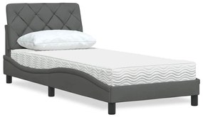 vidaXL Cama com colchão 90x200 cm tecido cinzento-escuro