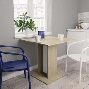 vidaXL Mesa de jantar 80x80x75 cm contraplacado branco/carvalho sonoma