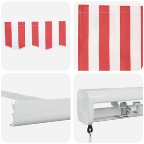 Toldo Manual Retrátil Vermelho e Branco Listrado 500x300 cm