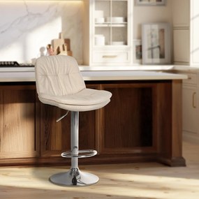 Banco de bar em tecido com estrutura prateada 92-113 x 46 x 54 cm cor creme