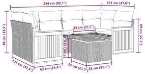 7 pcs conjunto de sofás p/ jardim com almofadões vime PE bege