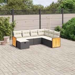 7 pcs conjunto de sofás p/ jardim c/ almofadões vime PE preto