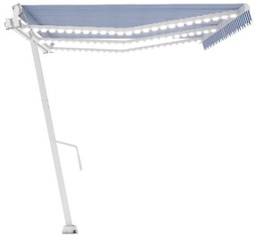 Toldo autom. c/ LED e sensor de vento 600x350 cm azul/branco