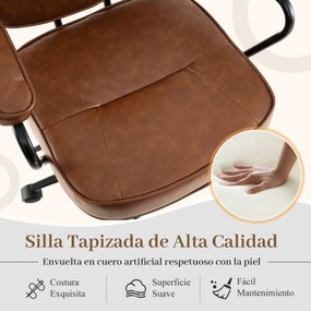 Cadeira de escritório ergonómica estilo meados do século com braços acolchoados, giratória e ajustável em altura com rodas castanho