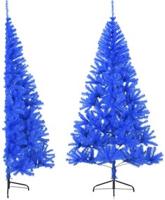 Meia árvore de Natal artificial com suporte 180 cm PVC azul