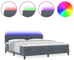 Cama Box Spring vidaXL com Colchão e LED Cinza Escuro 200x200 cm Velud