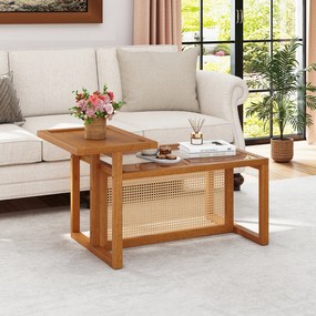Mesa de Centro, 102 x 56 x 56 cm, Tampo de 2 Níveis, Natural