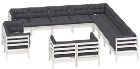 13 pcs conj. lounge de jardim c/ almofadões pinho maciço branco