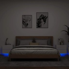 Mesas de cabeceira de parede com luzes LED 2 pcs branco