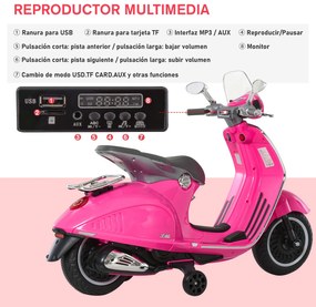 HOMCOM Mota Elétrica Vespa com Faróis Música 2 Rodas Auxiliares para C