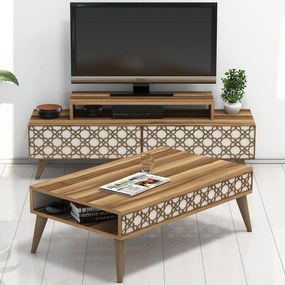 Conjunto de Mobiliário de Sala de Estar City – Nogueira/Creme – Tv Uni