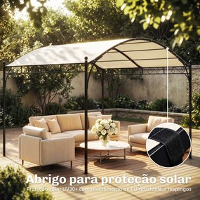 Pérgola de Jardim 3x3 m com Toldo UV30+ Estrutura de Metal Galvanizado Telhado Arqueado Pérgola para Exterior Creme