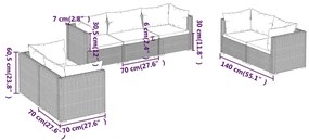 7 pcs conjunto lounge jardim c/ almofadões vime PE castanho
